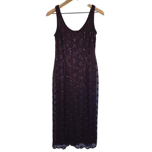 Vintage R&M Richards Purple Sequined Lace Midi Dress 6P • Sparkle & Sheer Detail - Picture 1 of 4